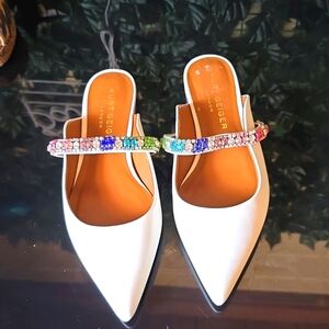 Kurt Geiger London Women's Princely Rainbow Leather Flat Mules - White sz 37